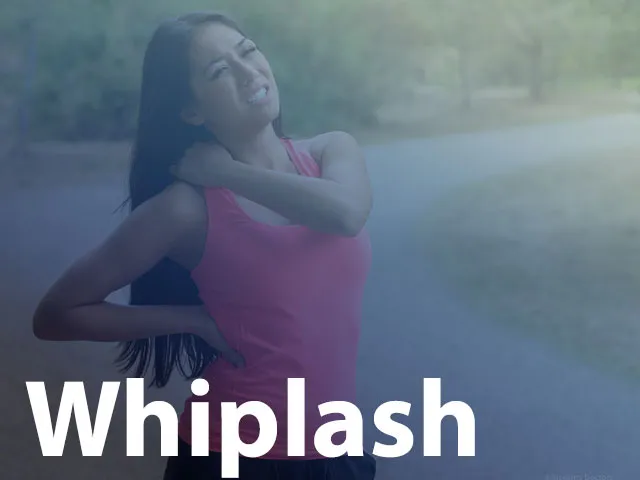 Woman suffering with whiplash neck pain